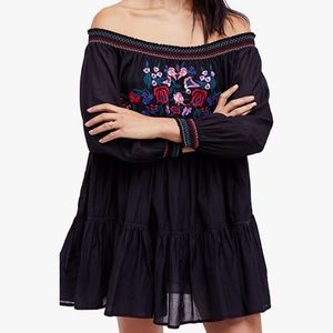 Free People Sunbeams black embroidered long sleeve mini dress XS off sho…